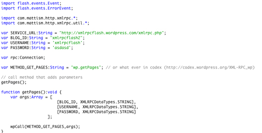 SXML-RPC WordPress AS3 Example